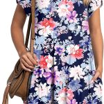 HOTGIFT Womens Short Sleeve Dress Casual Crewneck Dresses Loose Comfy Swing Sundress with Pockets
